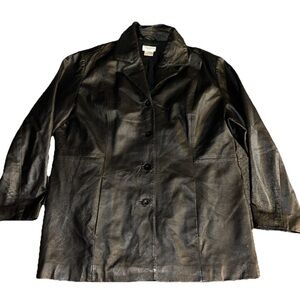 Vintage Tribeca Studio Black 100% Leather Coat Jacket Pockets Womens 1X